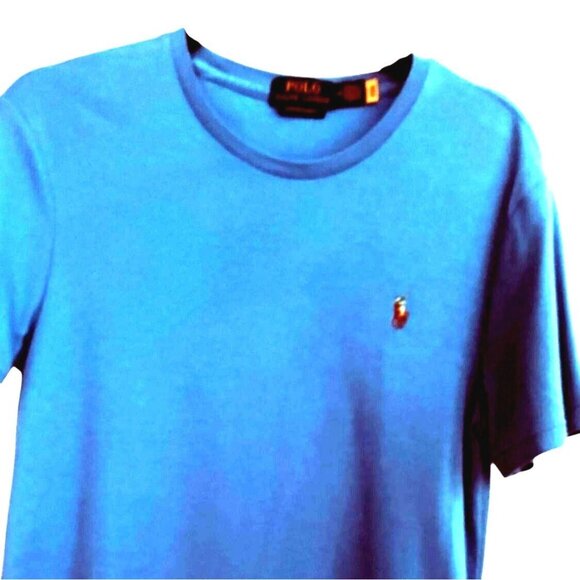 Polo Ralph Lauren Medium Blue Mens Slim Fit T-Shirt Crew Neck Mens Short Sleeve - Picture 2 of 10